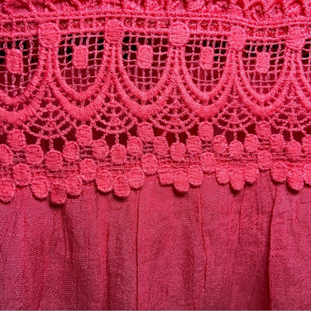 Wishlist Apparel Lace Insert Coral Dress size Large NEW Bohemian Ruffle V Neck - Picture 4 of 10